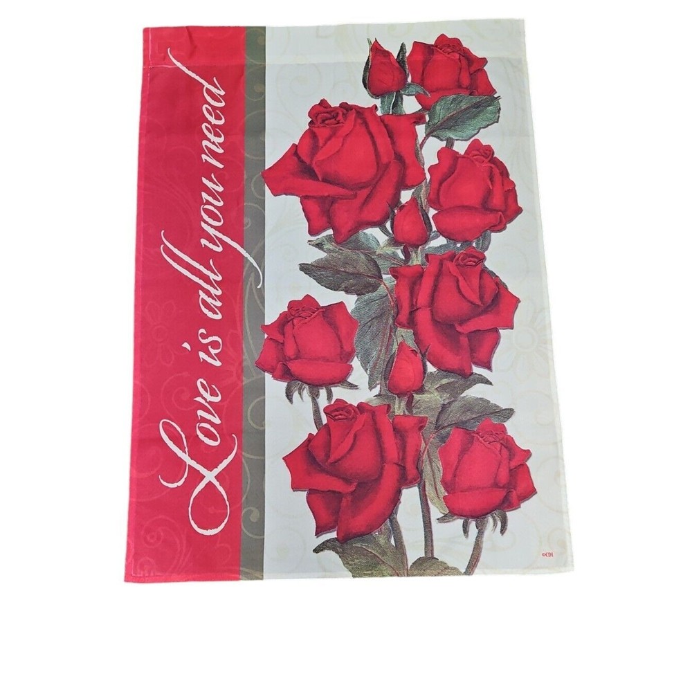 Valentine Roses Love House Flag "All You Need Is Love" 28"x40"
